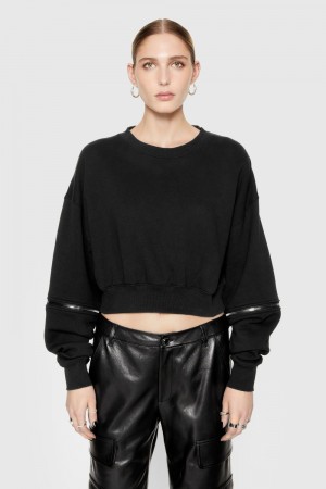 Black Rebecca Minkoff Annie Zip Sleeve Sweatshirt | JATUQ-5197