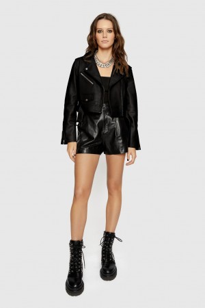 Black Rebecca Minkoff Cropped Jett Moto Jacket | CRFNQ-4816