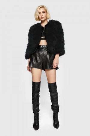 Black Rebecca Minkoff Pacha Feather Jacket | HWNSB-7386