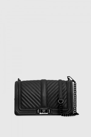 Black / Black Rebecca Minkoff Chevron Quilted Love Crossbody | LWDGM-5430