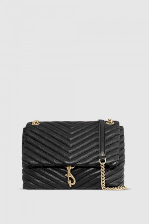 Black / Light Gold Rebecca Minkoff Edie Flap Shoulder Bag | PSNFQ-8529