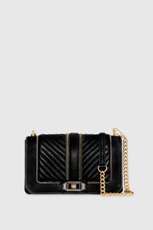 Black / Multicolor Rebecca Minkoff Chevron Quilted Zip Love Crossbody | RHZBX-7498