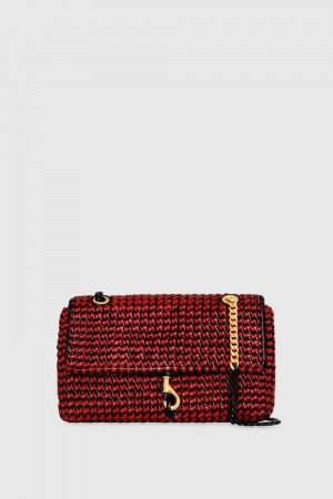 Black / Red Rebecca Minkoff Edie Woven Medium Crossbody | BTDWJ-2145