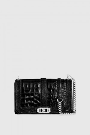 Black / Silver Rebecca Minkoff Chevron Quilted Love Crossbody | VDIYM-5923