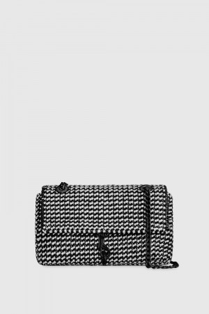 Black / White Rebecca Minkoff Edie Woven Medium Crossbody | JYPRH-6581