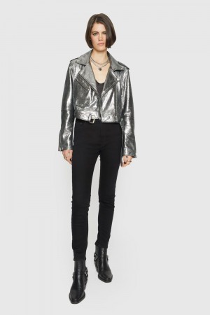 Silver Rebecca Minkoff Cropped Jett Moto Jacket | LBRAM-9308