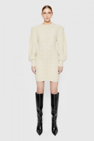 White Rebecca Minkoff Daisy Cable Mini Sweater Dress | DGMAZ-3481