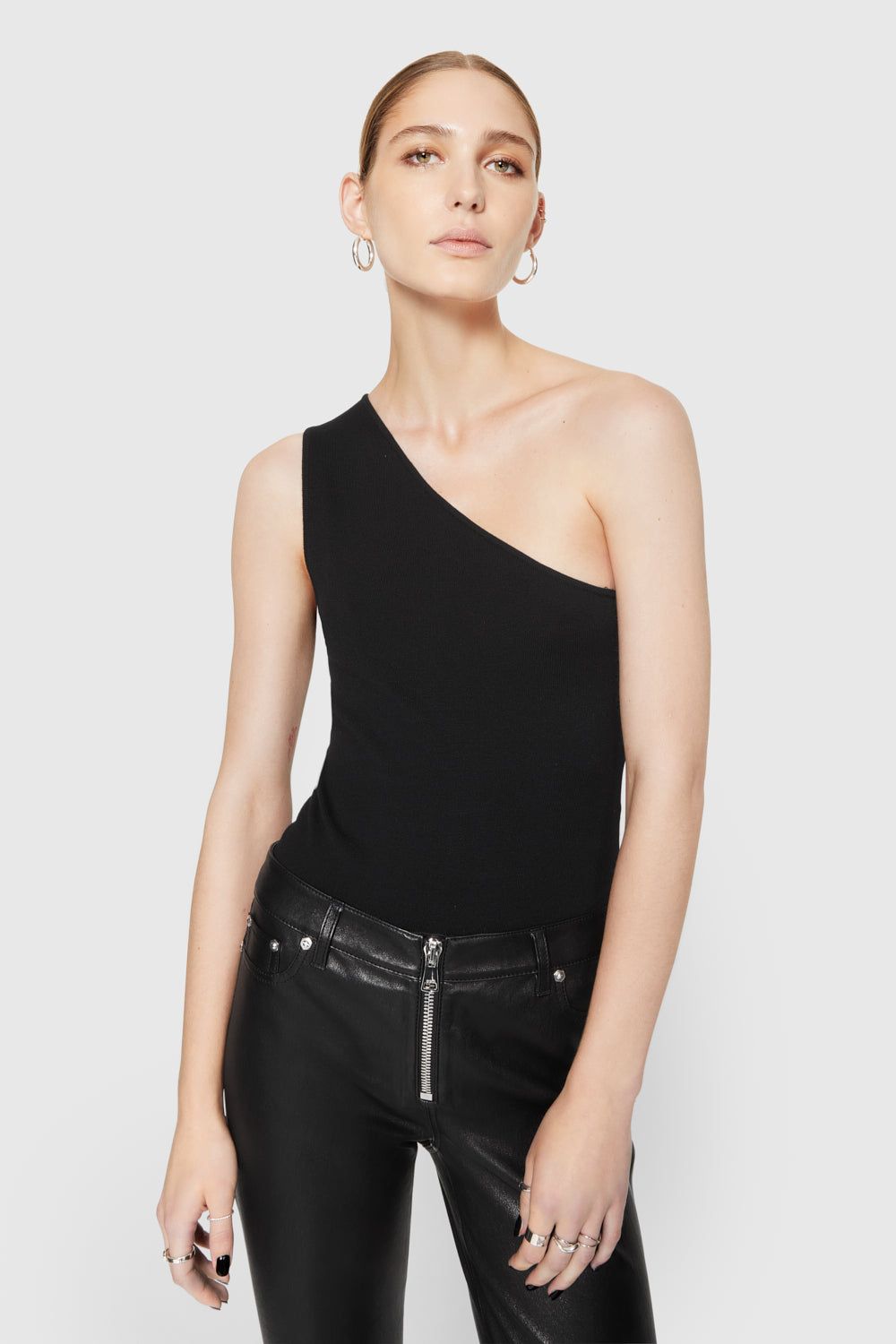 Black Rebecca Minkoff Bonnie One-Shoulder Bodysuit | XWLEP-1327