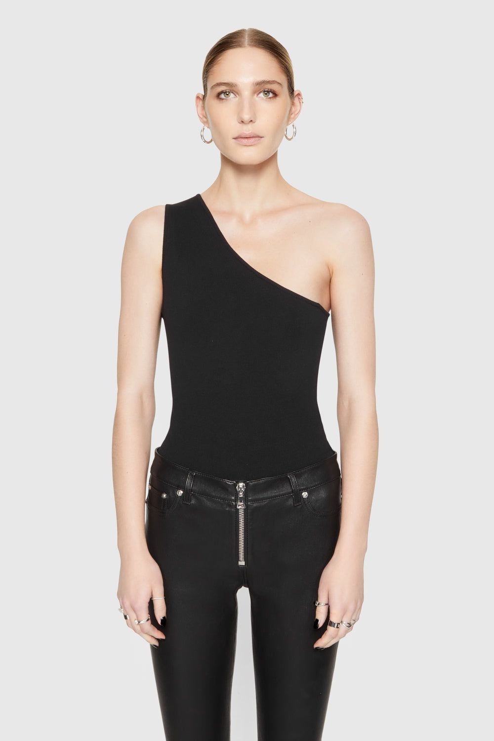 Black Rebecca Minkoff Bonnie One-Shoulder Bodysuit | XWLEP-1327