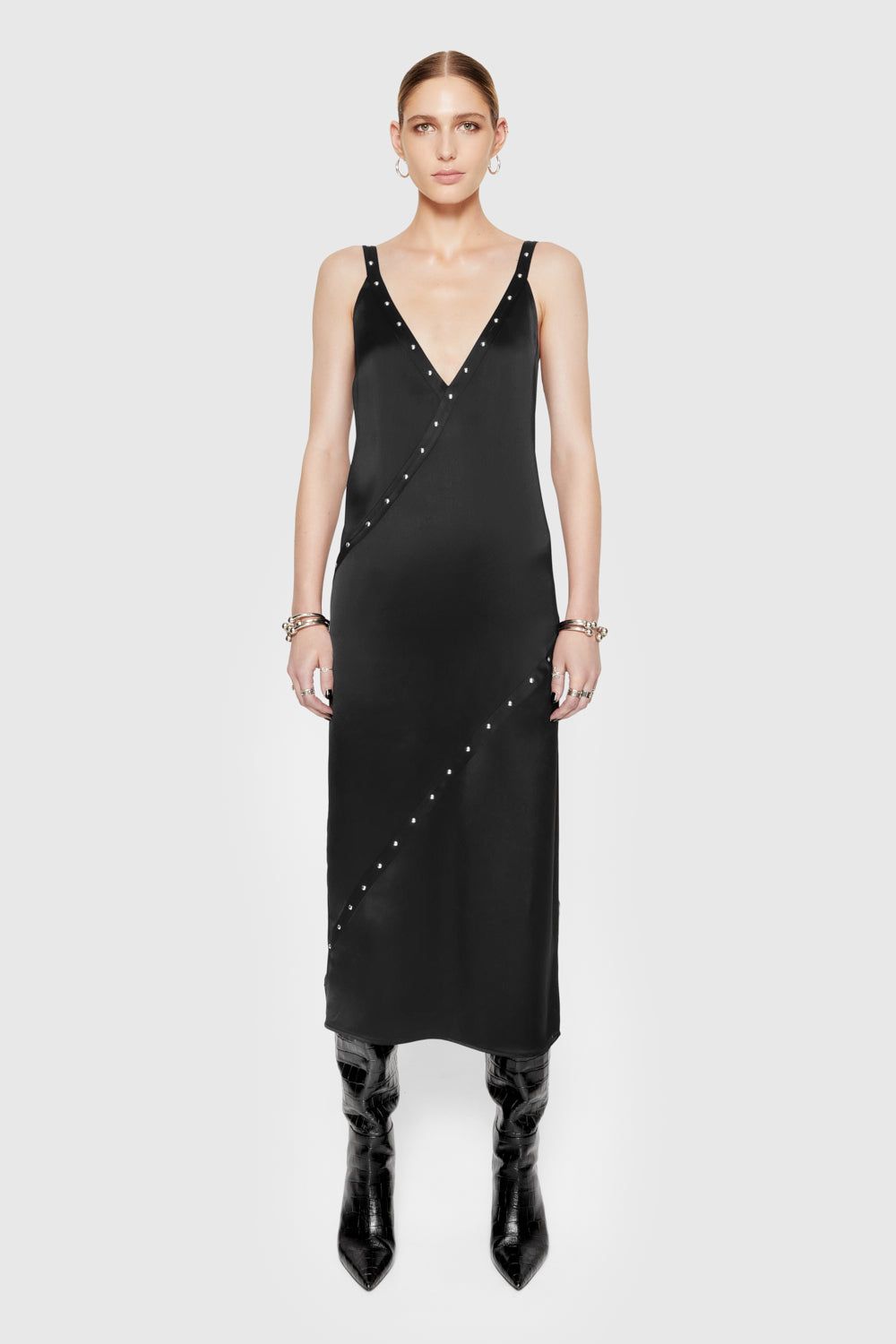 Black Rebecca Minkoff Camilla Studded Maxi Dress | AUXRL-4039