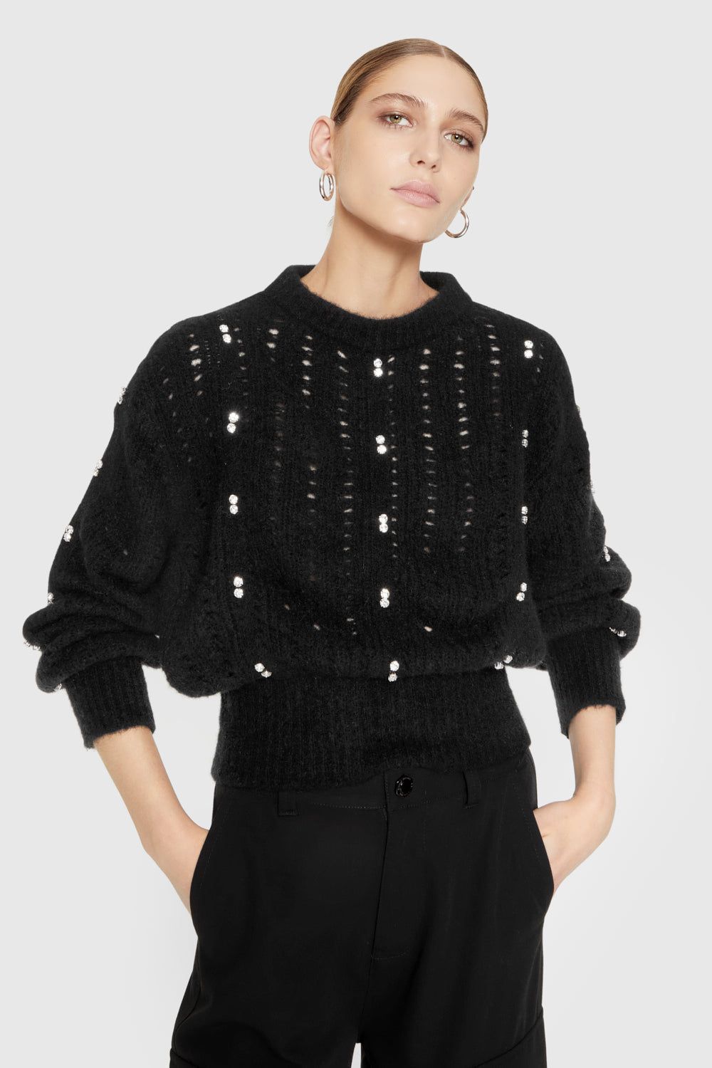 Black Rebecca Minkoff Cecilia Crystal Embellished Sweater | NZAGC-0917