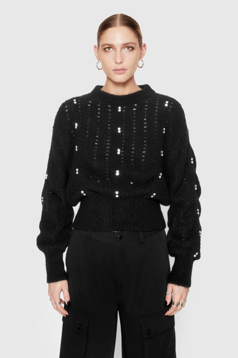 Black Rebecca Minkoff Cecilia Crystal Embellished Sweater | NZAGC-0917