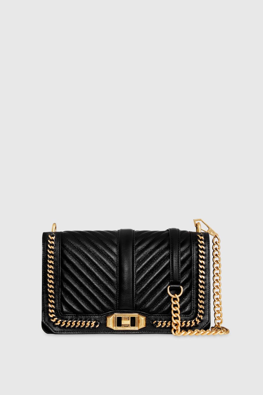 Black Rebecca Minkoff Chevron Quilted Love Crossbody With Chain Inset | SXYZB-9063