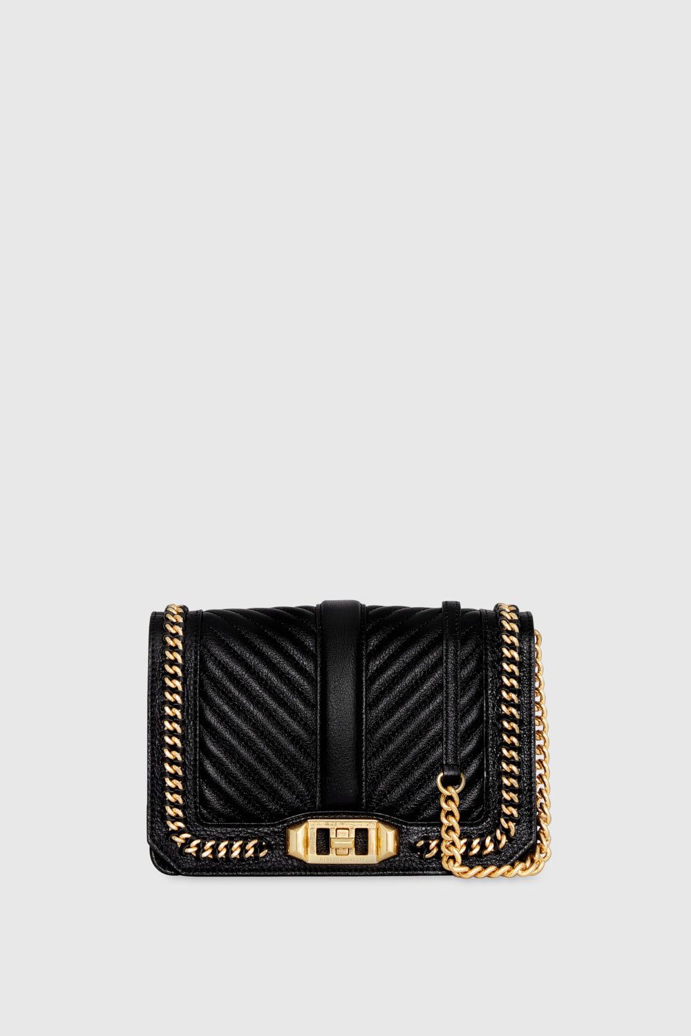 Black Rebecca Minkoff Chevron Quilted Small Love Crossbody With Chain Inset | QYWOK-7138