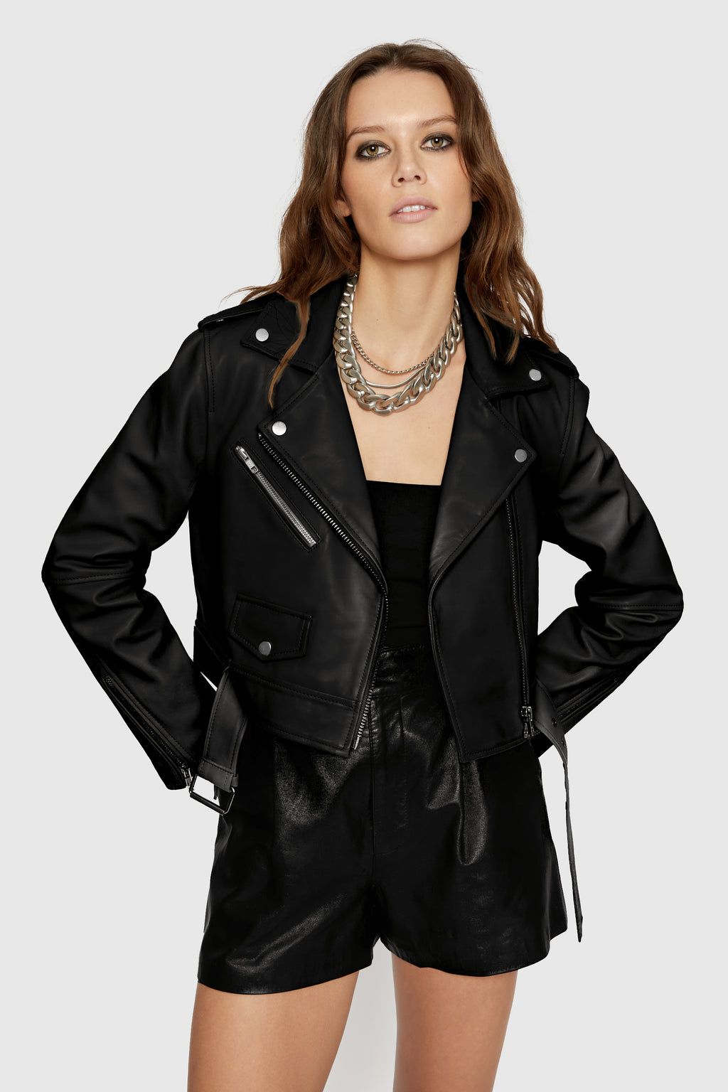 Black Rebecca Minkoff Cropped Jett Moto Jacket | CRFNQ-4816