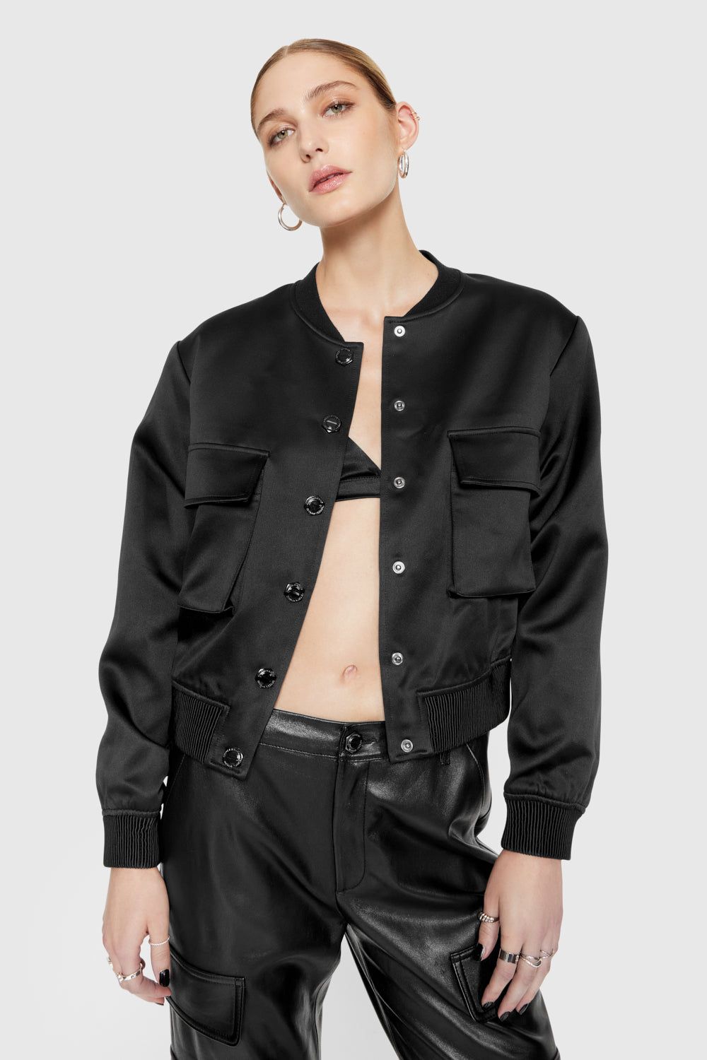 Black Rebecca Minkoff Lucy Satin Bomber | UXZPF-0826