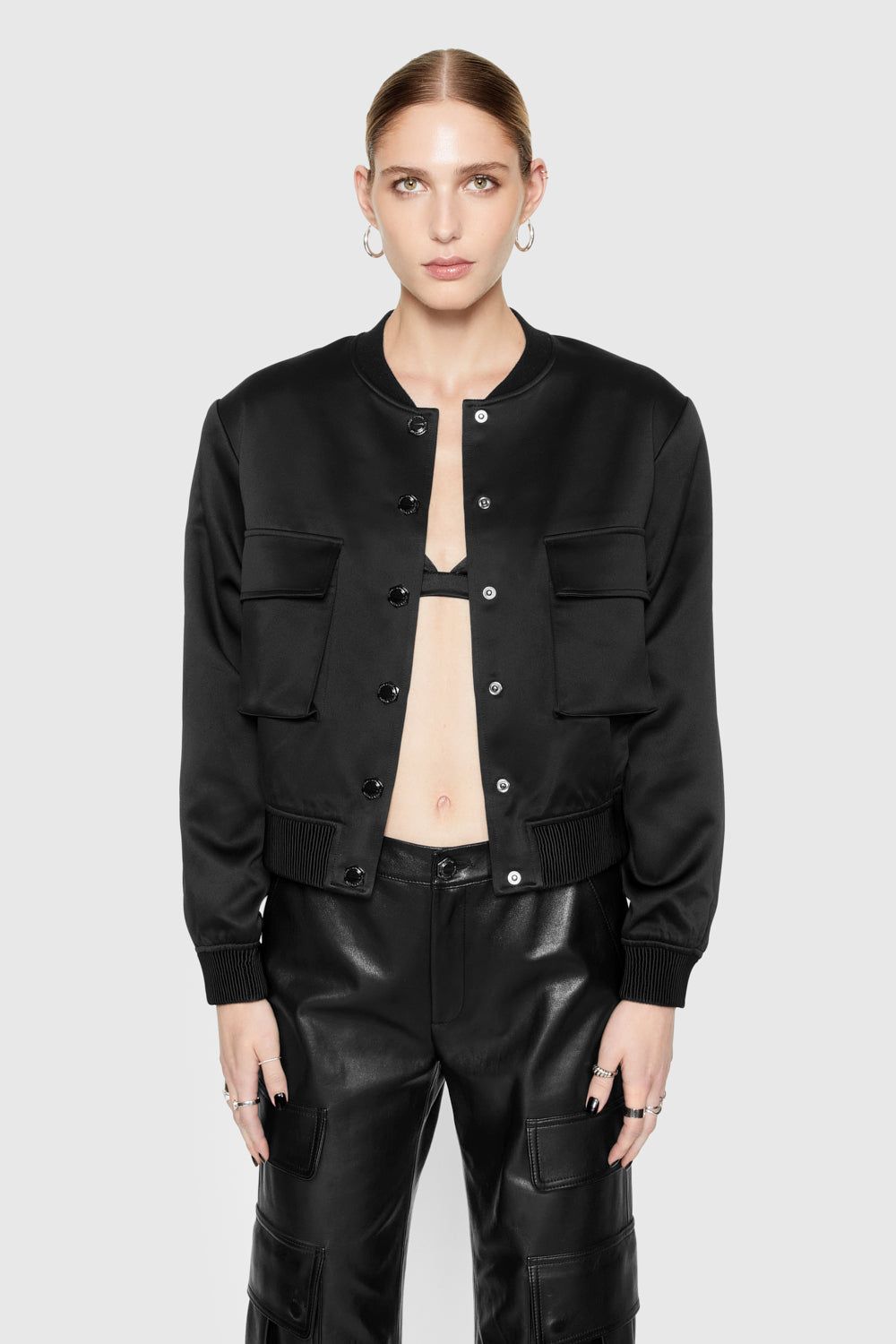 Black Rebecca Minkoff Lucy Satin Bomber | UXZPF-0826