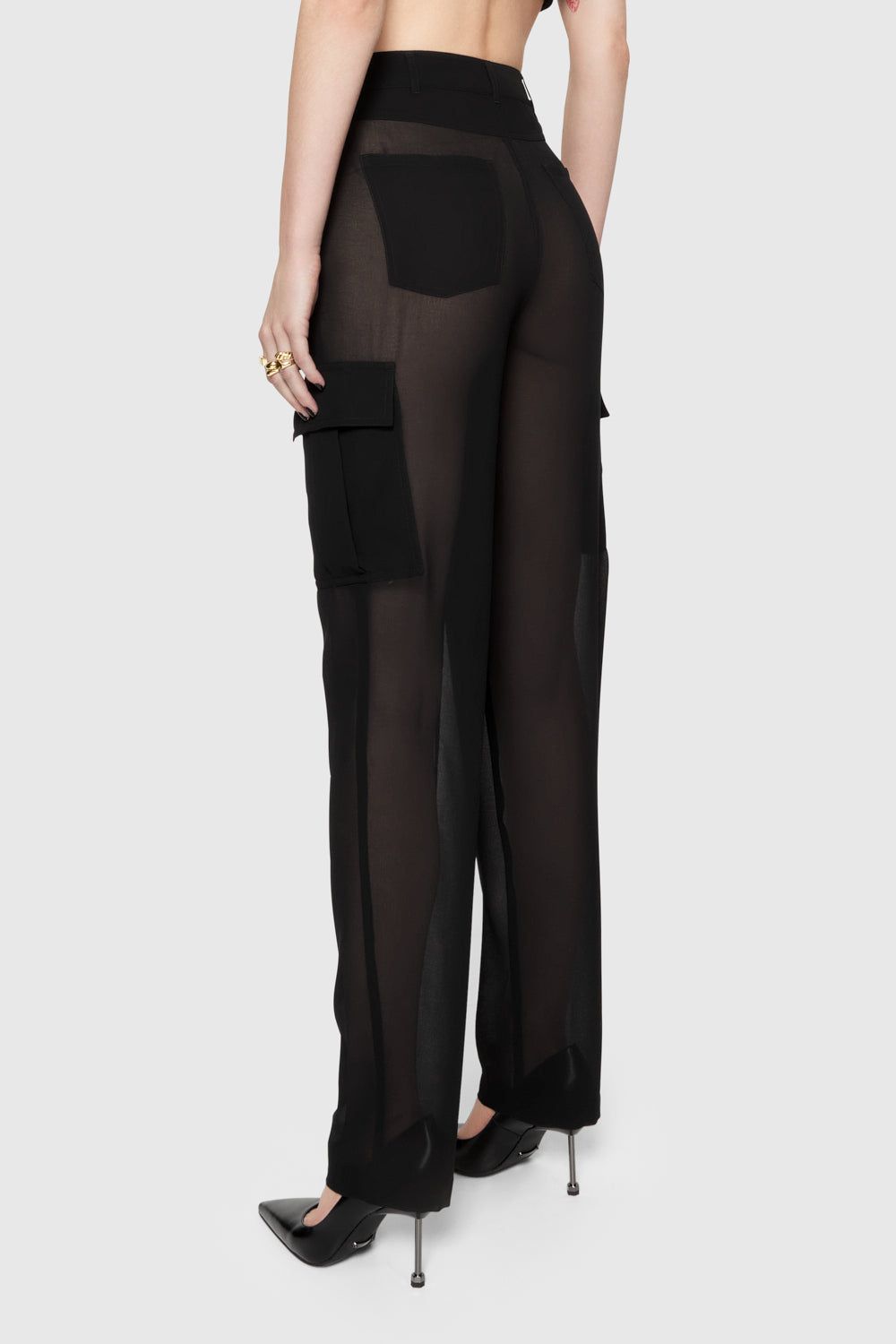 Black Rebecca Minkoff Presley Sheer Cargo Pant | GSDUZ-4319