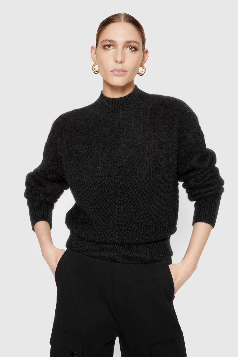 Black Rebecca Minkoff Priscilla Two-Texture Sweater | HRWIP-3859