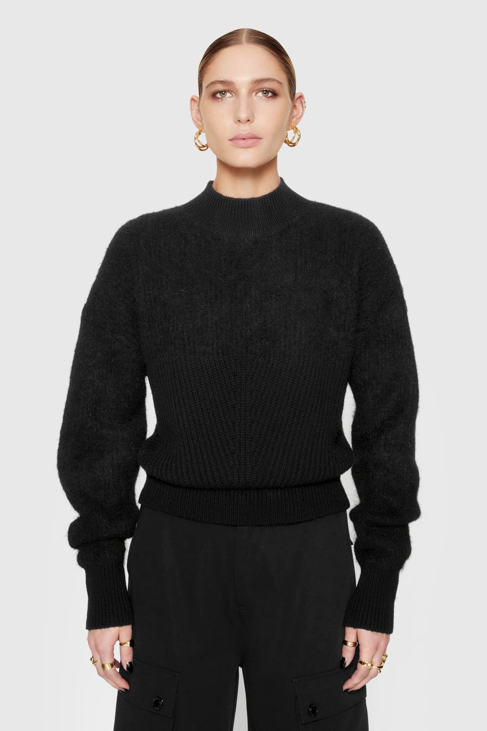 Black Rebecca Minkoff Priscilla Two-Texture Sweater | HRWIP-3859