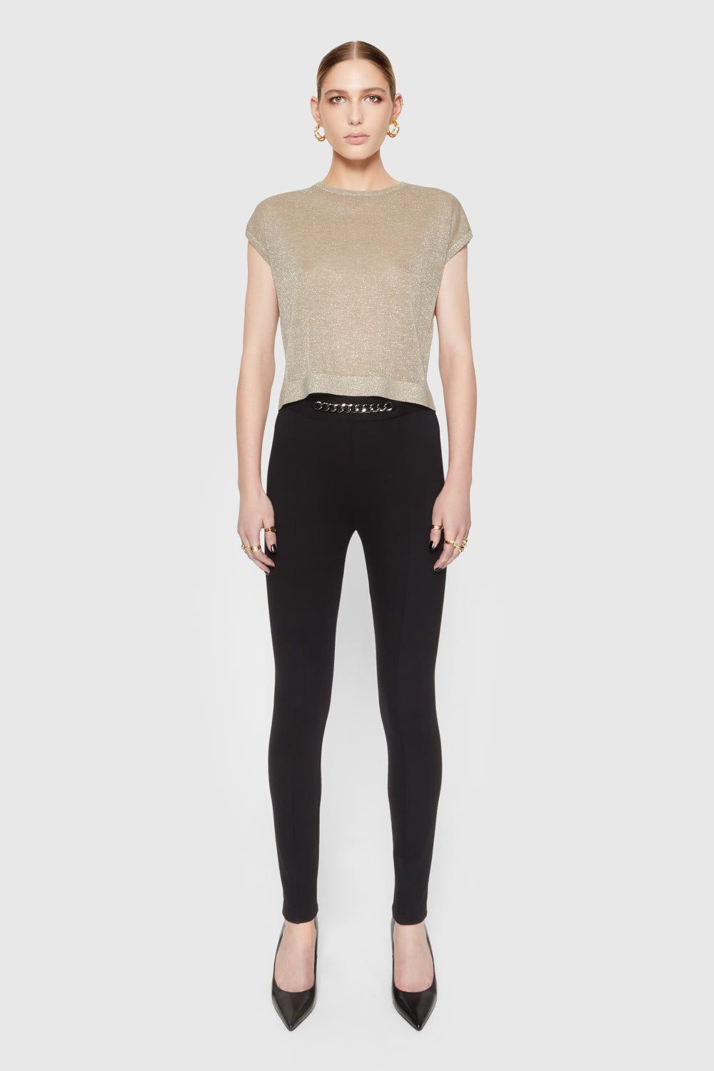 Black Rebecca Minkoff Sienna Chain Embellished Legging | YGKPI-4567