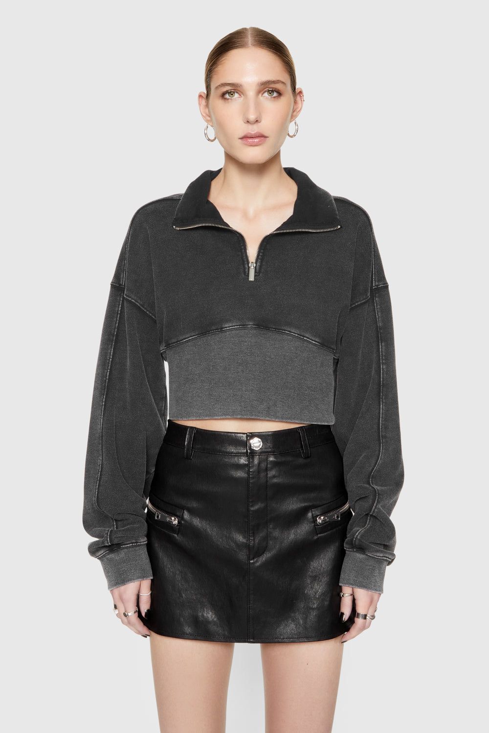 Black Wash Rebecca Minkoff Winnie Acid-Wash Quarter Zip | QGFJT-1826