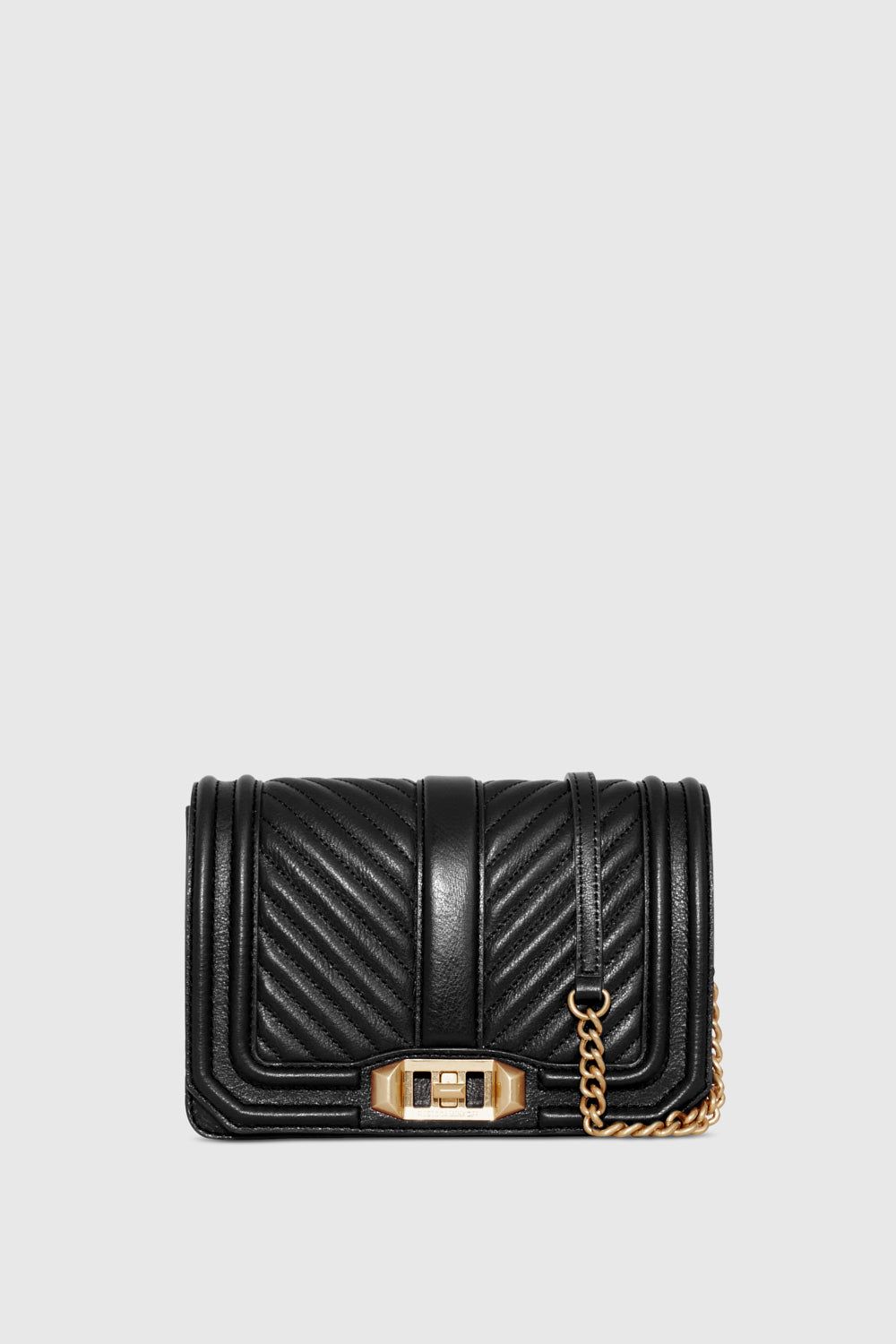 Black / Light Gold Rebecca Minkoff Chevron Quilted Small Love Crossbody | ULHQC-7253