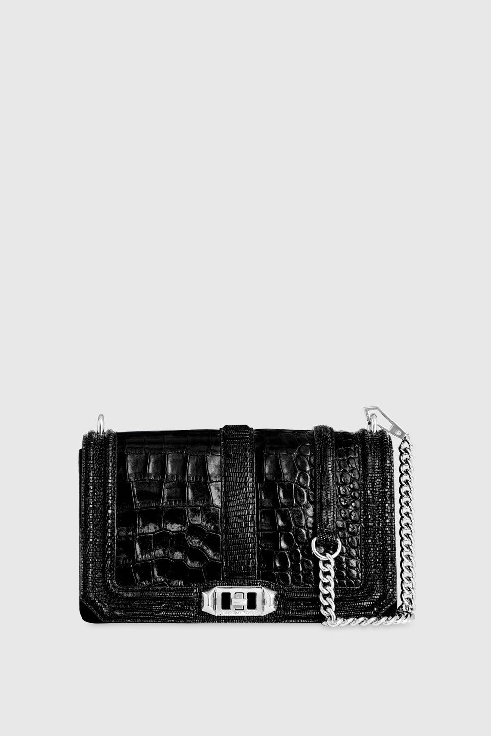 Black / Silver Rebecca Minkoff Chevron Quilted Love Crossbody | VDIYM-5923