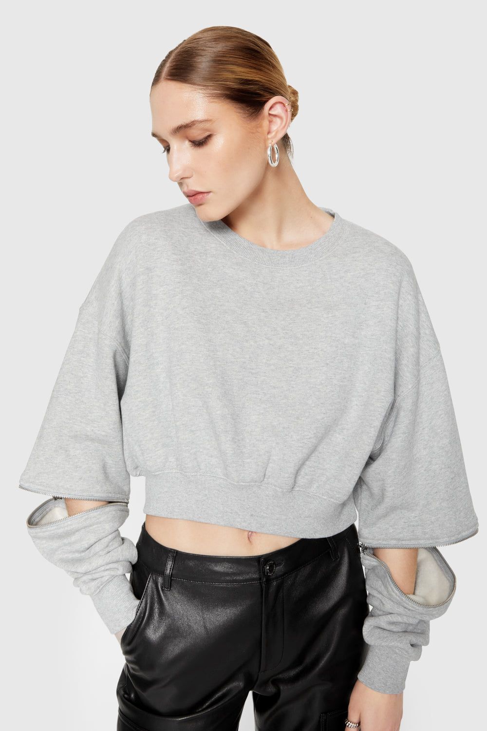 Grey Rebecca Minkoff Annie Zip Sleeve Sweatshirt | ZBEKV-8790