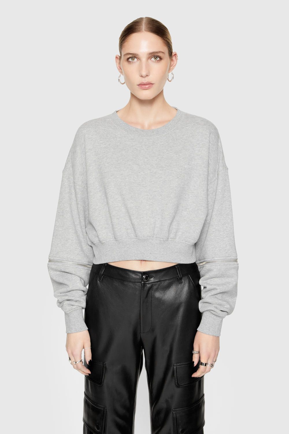 Grey Rebecca Minkoff Annie Zip Sleeve Sweatshirt | ZBEKV-8790