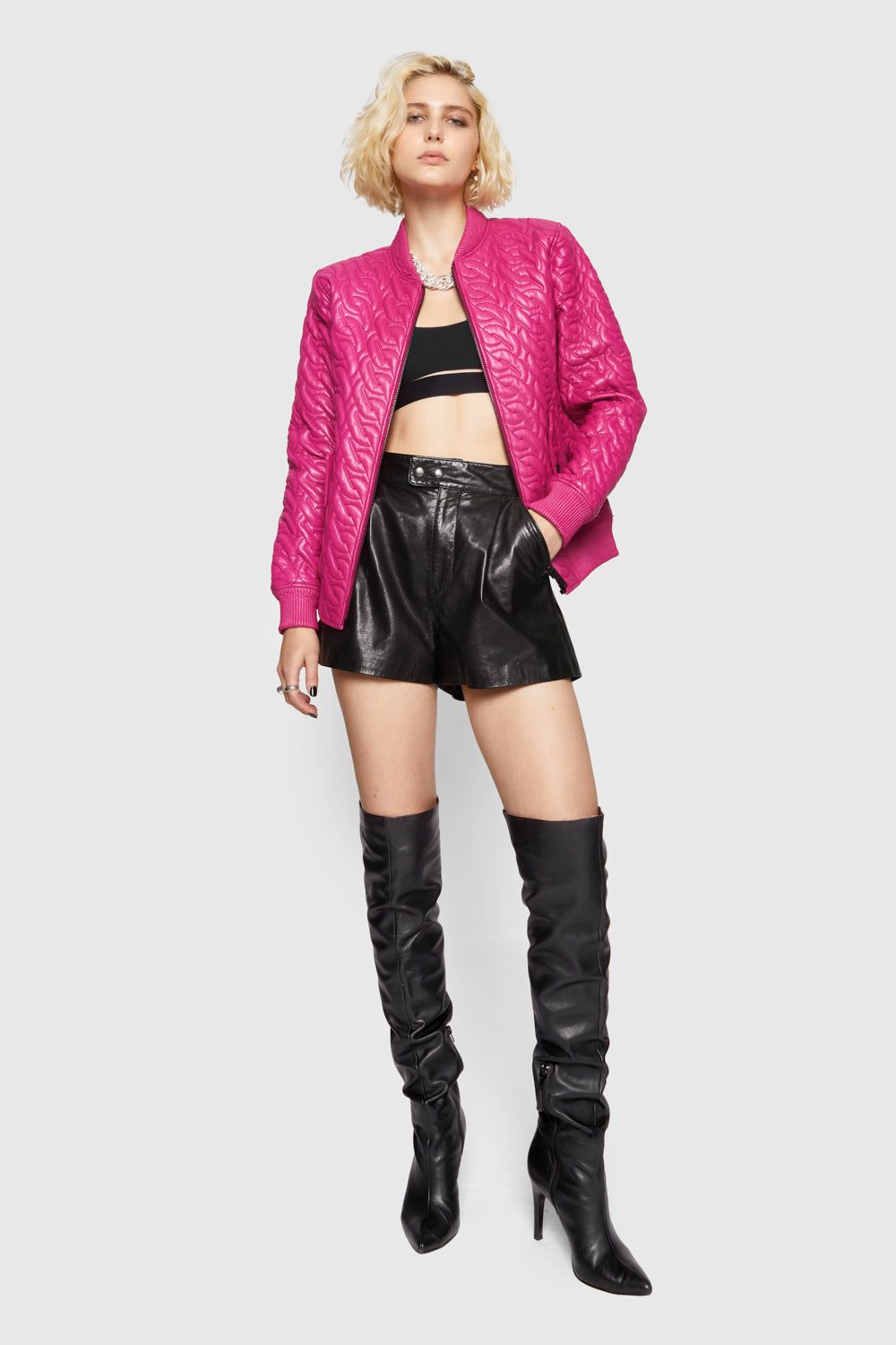 Pink Rebecca Minkoff Ryder Chain Quilt Bomber | IEGUQ-8923