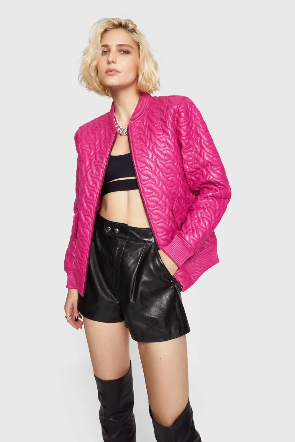 Pink Rebecca Minkoff Ryder Chain Quilt Bomber | IEGUQ-8923