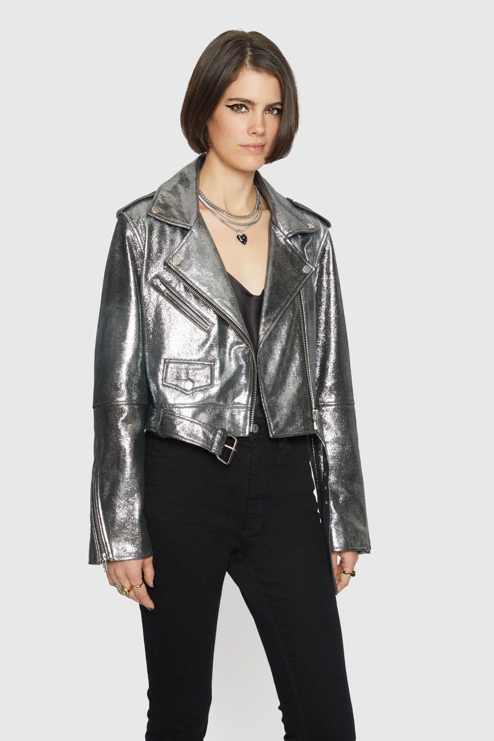 Silver Rebecca Minkoff Cropped Jett Moto Jacket | LBRAM-9308