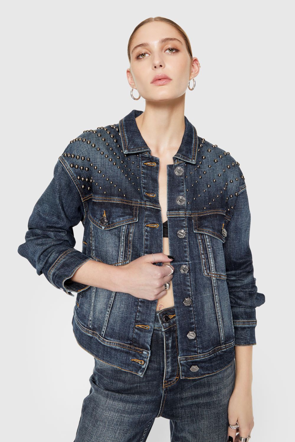 Wash Rebecca Minkoff Ozzy Studded Denim Jacket | CNOXK-1956