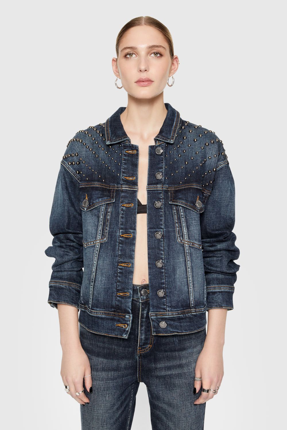 Wash Rebecca Minkoff Ozzy Studded Denim Jacket | CNOXK-1956