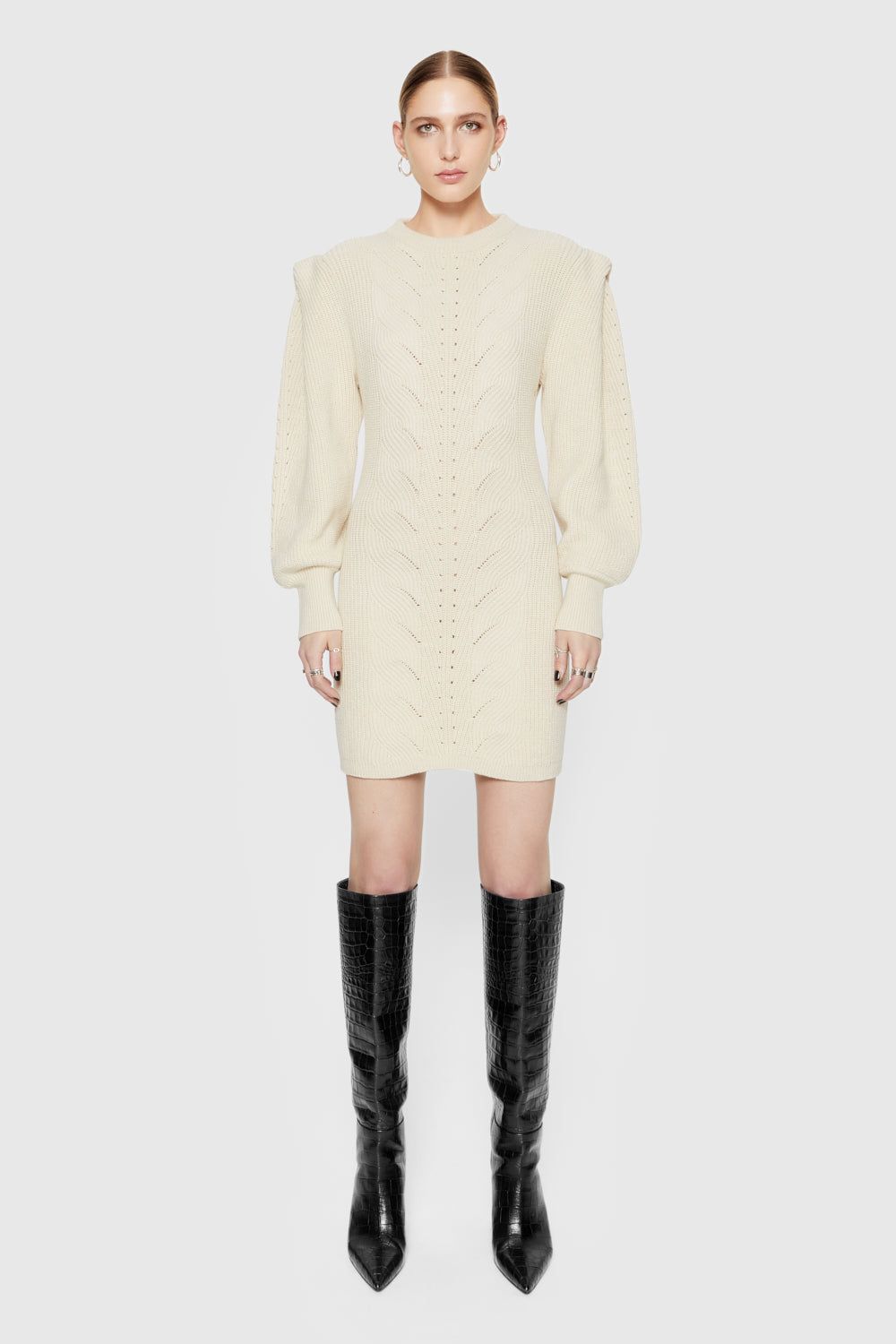 White Rebecca Minkoff Daisy Cable Mini Sweater Dress | DGMAZ-3481